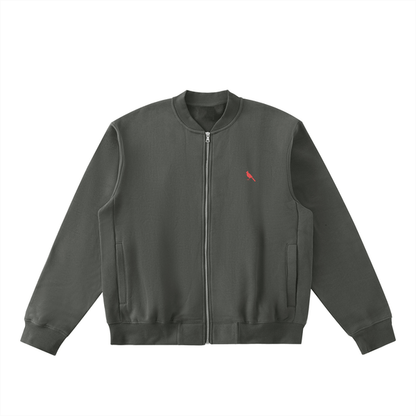 Chrome Cardinal Essential Zip-Up Fleeced Varsity Jacket by Shop FNDMNTLS - polo jacket, Chrome Cardinals FNDMNTLS