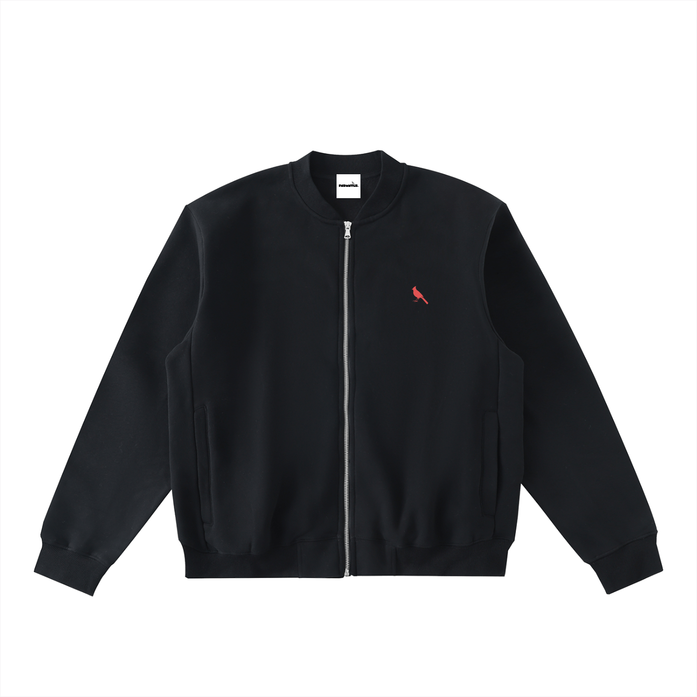 Chrome Cardinal Essential Zip-Up Fleeced Varsity Jacket by Shop FNDMNTLS - polo jacket, Chrome Cardinals FNDMNTLS,