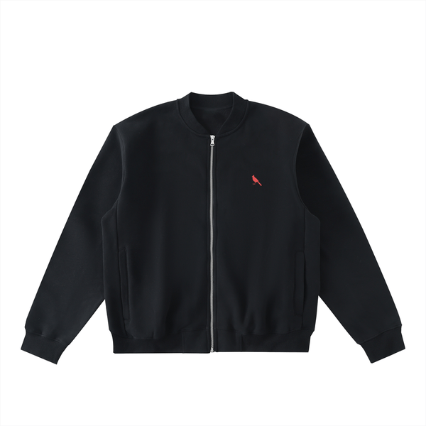 Chrome Cardinal Essential Zip-Up Fleeced Varsity Jacket by Shop FNDMNTLS - polo jacket, Chrome Cardinals FNDMNTLS