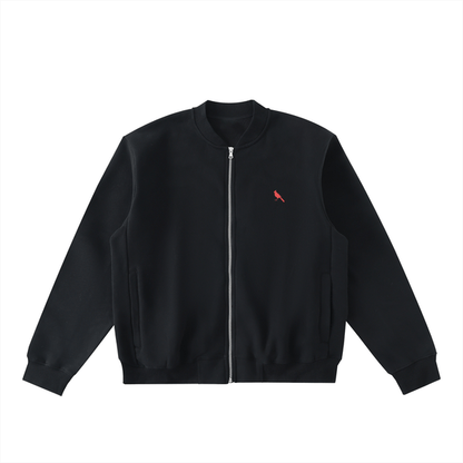 Chrome Cardinal Essential Zip-Up Fleeced Varsity Jacket by Shop FNDMNTLS - polo jacket, Chrome Cardinals FNDMNTLS