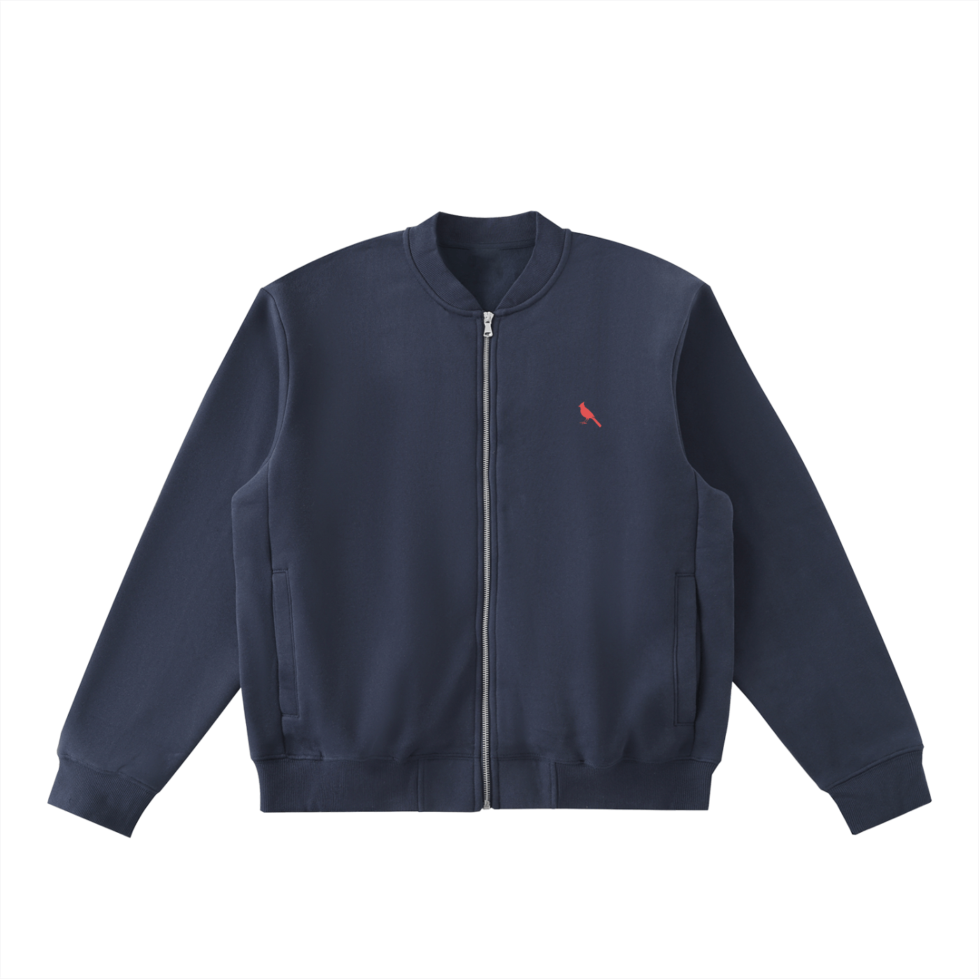 Chrome Cardinal Essential Zip-Up Fleeced Varsity Jacket by Shop FNDMNTLS - polo jacket, Chrome Cardinals FNDMNTLS