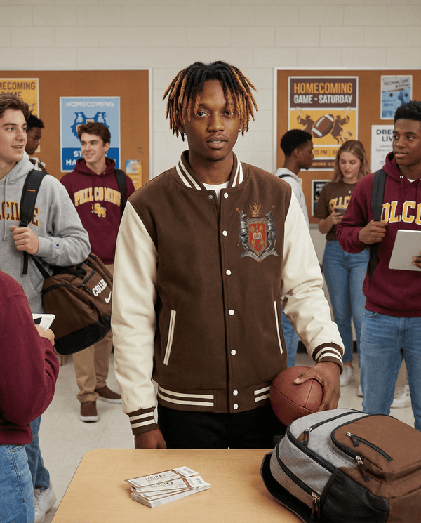 Chrome Cardinal Two-Tone Fleeced Varsity Jacket by Shop FNDMNTLS - Varsity Jackets, Casual Streetwear, Chrome Cardinals