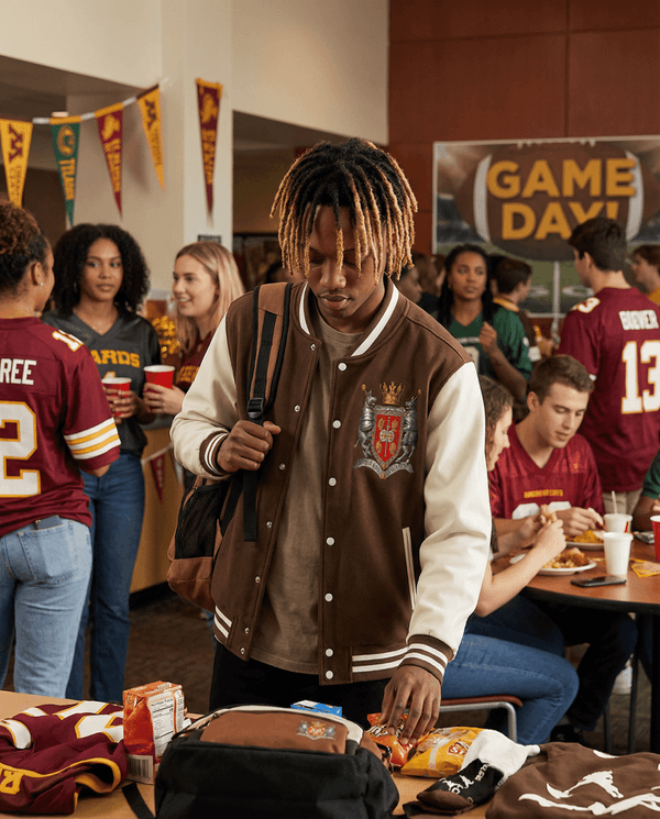 Chrome Cardinal Two-Tone Fleeced Varsity Jacket by Shop FNDMNTLS - Varsity Jackets, Casual Streetwear, Chrome Cardinals