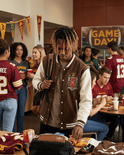 Chrome Cardinal Two-Tone Fleeced Varsity Jacket by Shop FNDMNTLS - Varsity Jackets, Casual Streetwear, Chrome Cardinals