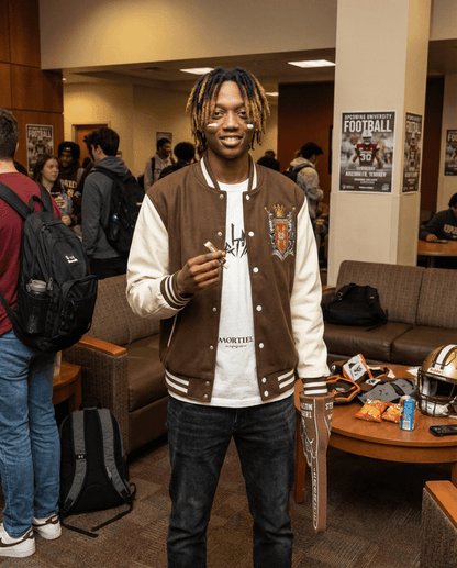 Chrome Cardinal Two-Tone Fleeced Varsity Jacket by Shop FNDMNTLS - Varsity Jackets, Casual Streetwear, Chrome Cardinals