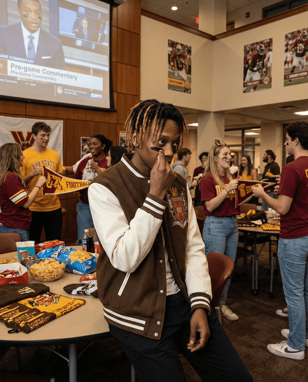 Chrome Cardinal Two-Tone Fleeced Varsity Jacket by Shop FNDMNTLS - Varsity Jackets, Casual Streetwear, Chrome Cardinals