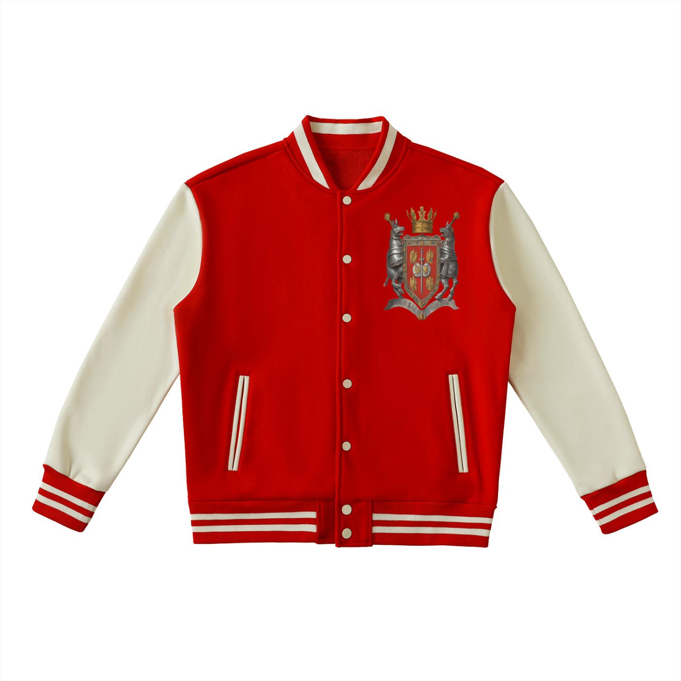 Chrome Cardinal Two-Tone Fleeced Varsity Jacket by Shop FNDMNTLS - Varsity Jackets, Casual Streetwear, Chrome Cardinals