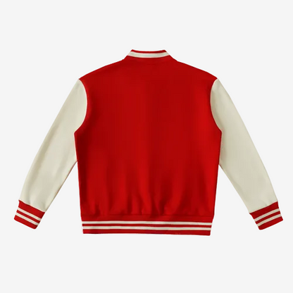 Chrome Cardinal Two-Tone Fleeced Varsity Jacket by Shop FNDMNTLS - Varsity Jackets, Casual Streetwear, Chrome Cardinals