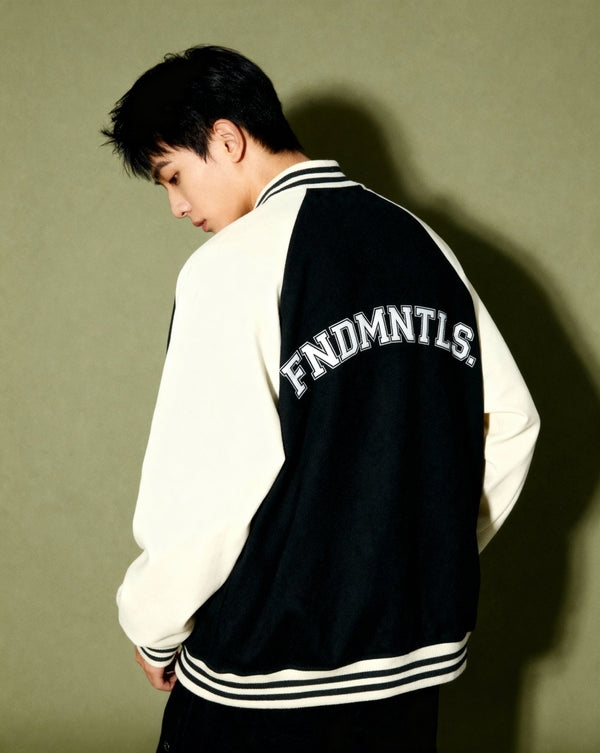 Chrome Cardinal Two Tone Raglan Sleeve Varsity Jacket by Shop FNDMNTLS - Varsity Jackets, mens, two tone raglan sleeve