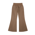 Back view of brown Vintage Washed Flared Fleece Pants showing faux back pockets and flared hem for a retro-inspired style.