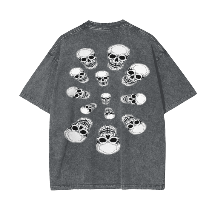 Oversized pirate black T-shirt with white skull graphic design for casual wear back view