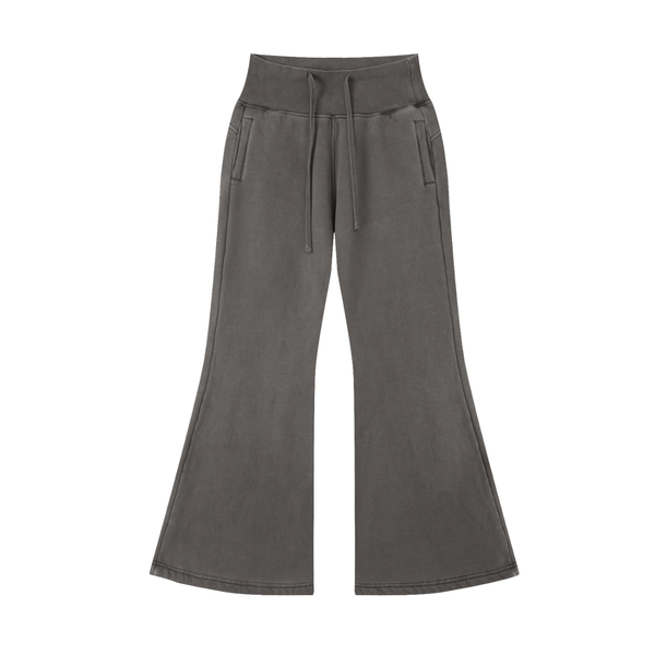 Vintage Washed Flared Fleece Pants in charcoal gray with drawstring waistband and side pockets. Stylish and comfortable for casual outfits.