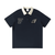 Dark blue unisex polo shirt with contrast collar and embroidered F and cardinal logos
