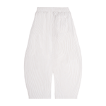 White pants with thin gray stripes on a white background