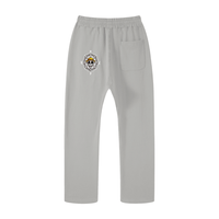 Light gray One Piece unisex casual straight leg pants featuring compass skull logo on back, ideal for streetwear enthusiasts.