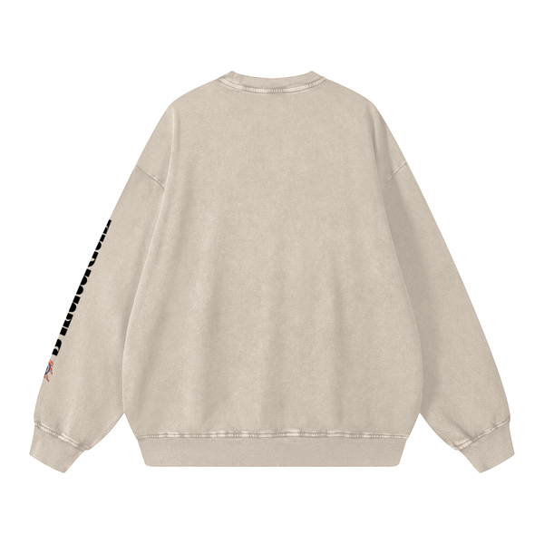 Back view of beige Snow Washed Oversized Sweatshirt showing relaxed unisex fit and clean, minimal design for casual wear.