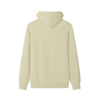 Back view of cream hoodie with camouflage logo