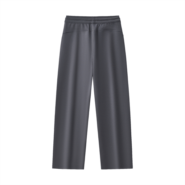 Back view of gray Essential Drawstring Straight-Leg Sweatpants showcasing a relaxed silhouette and elastic waistband.