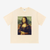 Beige t-shirt with Mona Lisa made of building blocks design on a white background