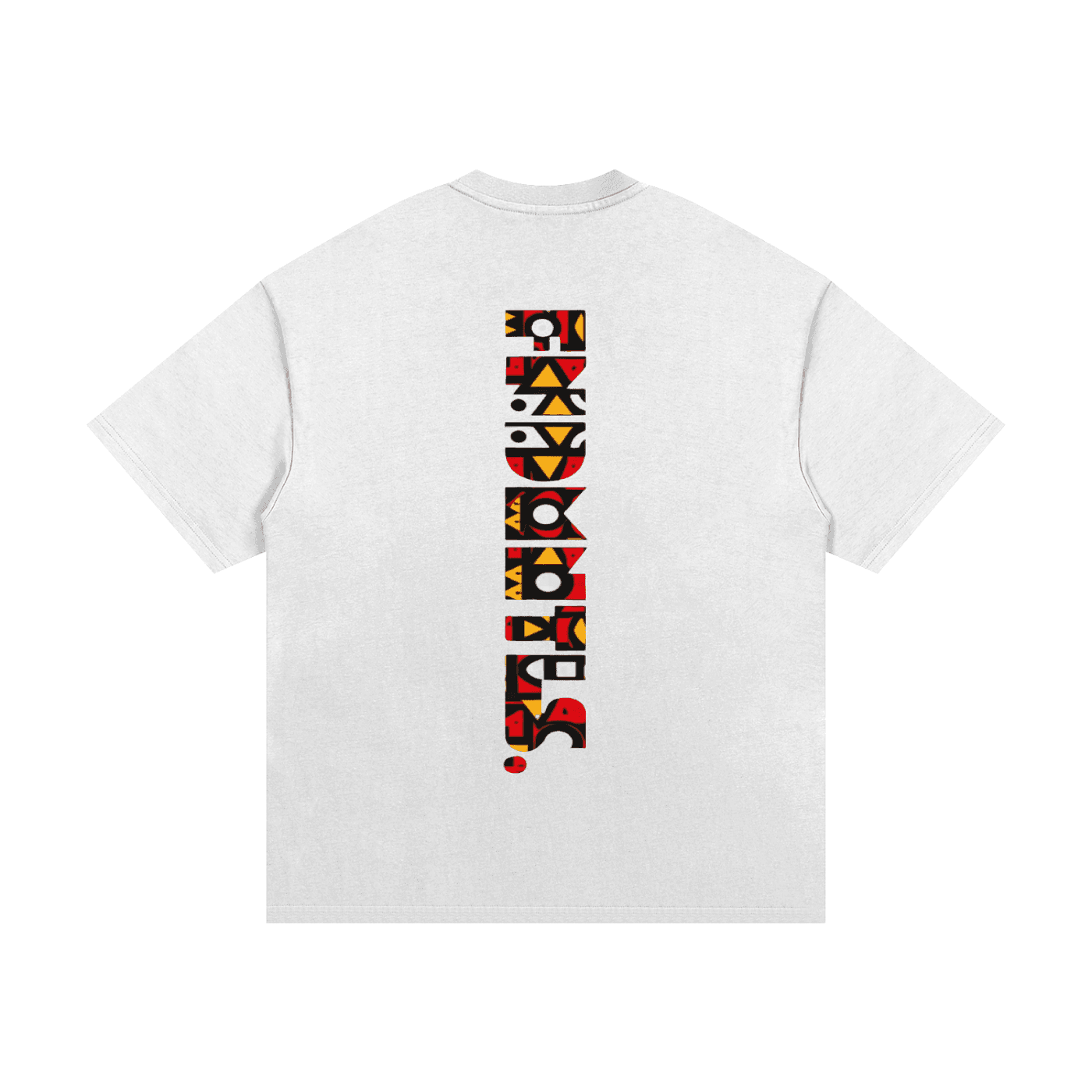 Kinte heavyweight cotton T-shirt with colorful tribal pattern vertical design