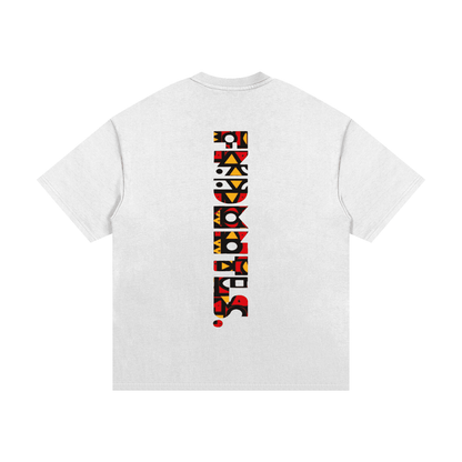 Kinte heavyweight cotton T-shirt with colorful tribal pattern vertical design