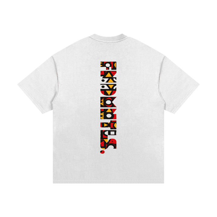 Kinte heavyweight cotton T-shirt with colorful tribal pattern vertical design