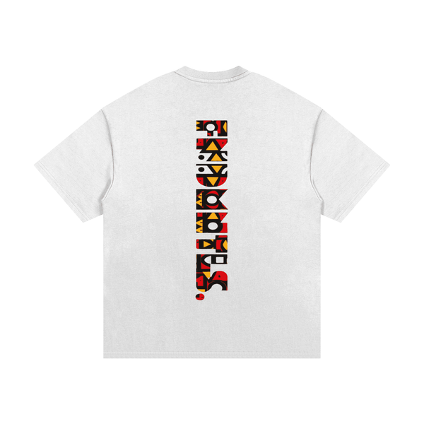 Kinte heavyweight cotton T-shirt with colorful tribal pattern vertical design