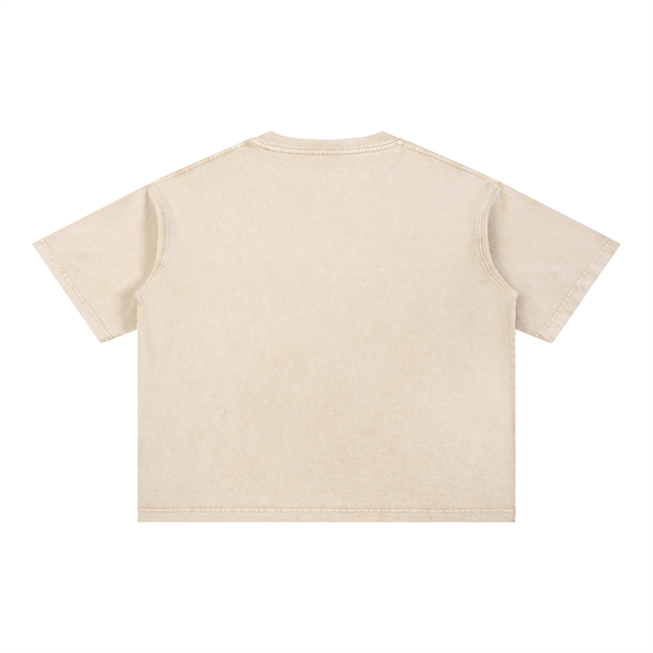 Back of beige Mineral Wash Boxy Cotton T-Shirt showing its boxy cut and soft cotton texture for relaxed wear.