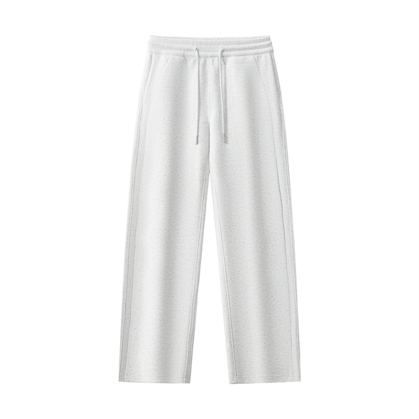 White Essential Drawstring Straight-Leg Sweatpants featuring a relaxed fit and drawstring waist, perfect for spring and autumn.
