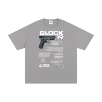 Light gray Glock 19 unisex cotton t-shirt with firearm schematic print and bold white lettering, ideal for casual streetwear.