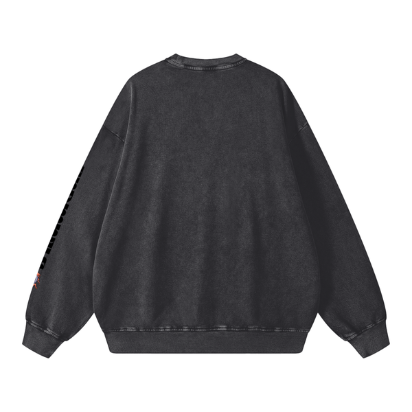 Back view of black Snow Washed Oversized Sweatshirt with a loose, oversized silhouette ideal for all-season casual wear.