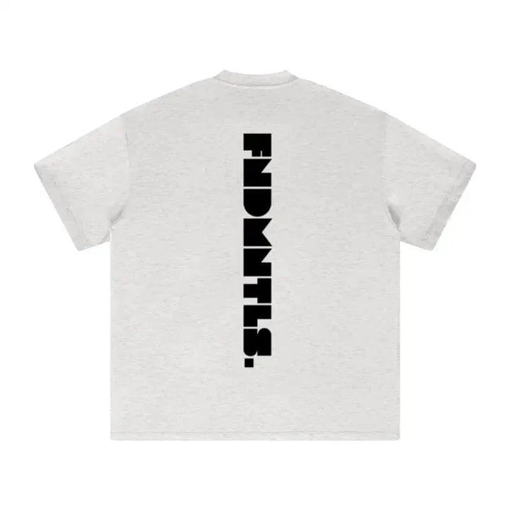 Black Logo Essentials Heavyweight Tee logo graphic front view | FNDMNTLS