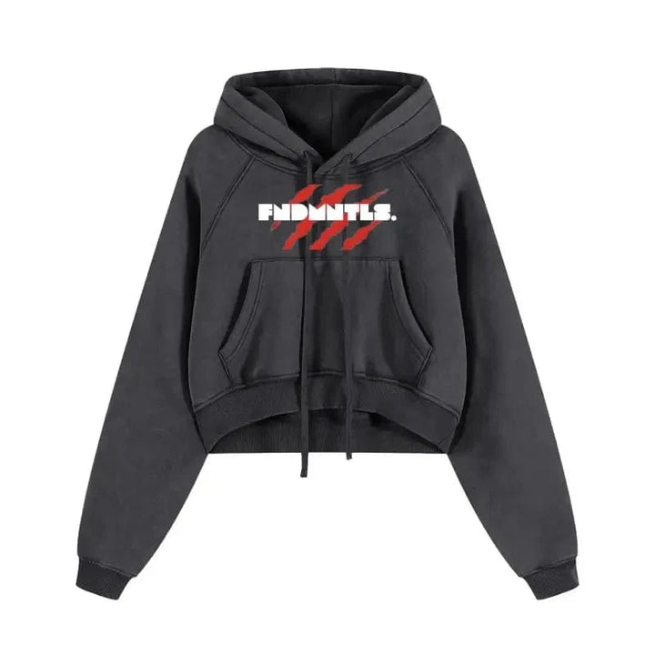 Blood Scarred Snow Washed Cropped Hoodie by Shop FNDMNTLS - hoodies, Casual Wear, Cropped Hoodie