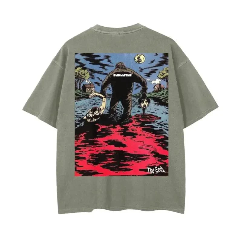 Crystal Lake Vintage Wash Drop Shoulder Graphic T-Shirt - 250 GSM