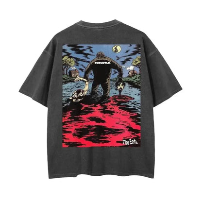 Crystal Lake Vintage Wash Drop Shoulder Graphic T-Shirt - 250 GSM