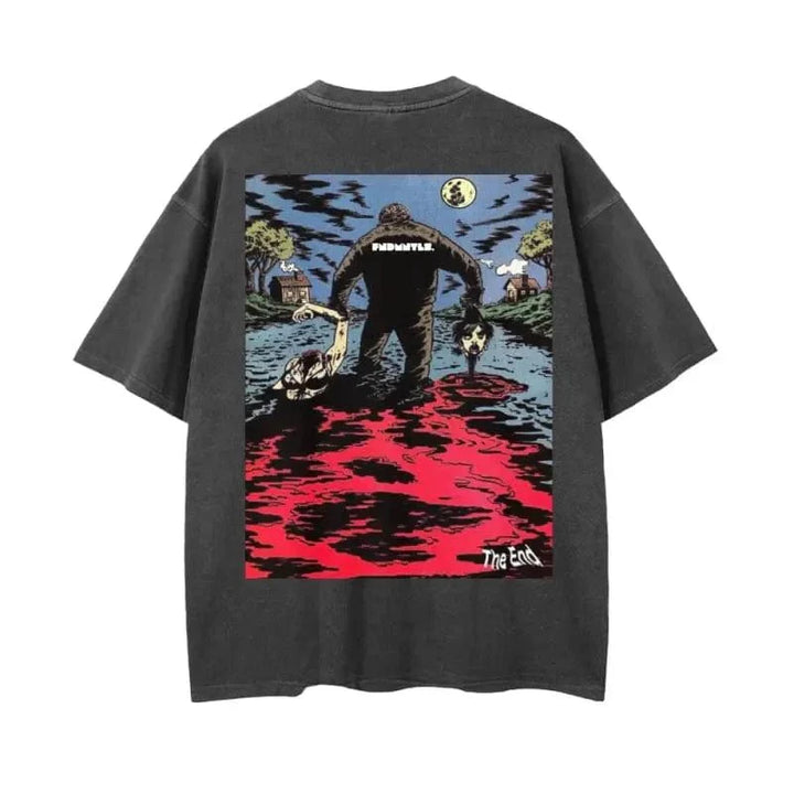 Crystal Lake Vintage Wash Drop Shoulder Graphic T-Shirt - 250 GSM