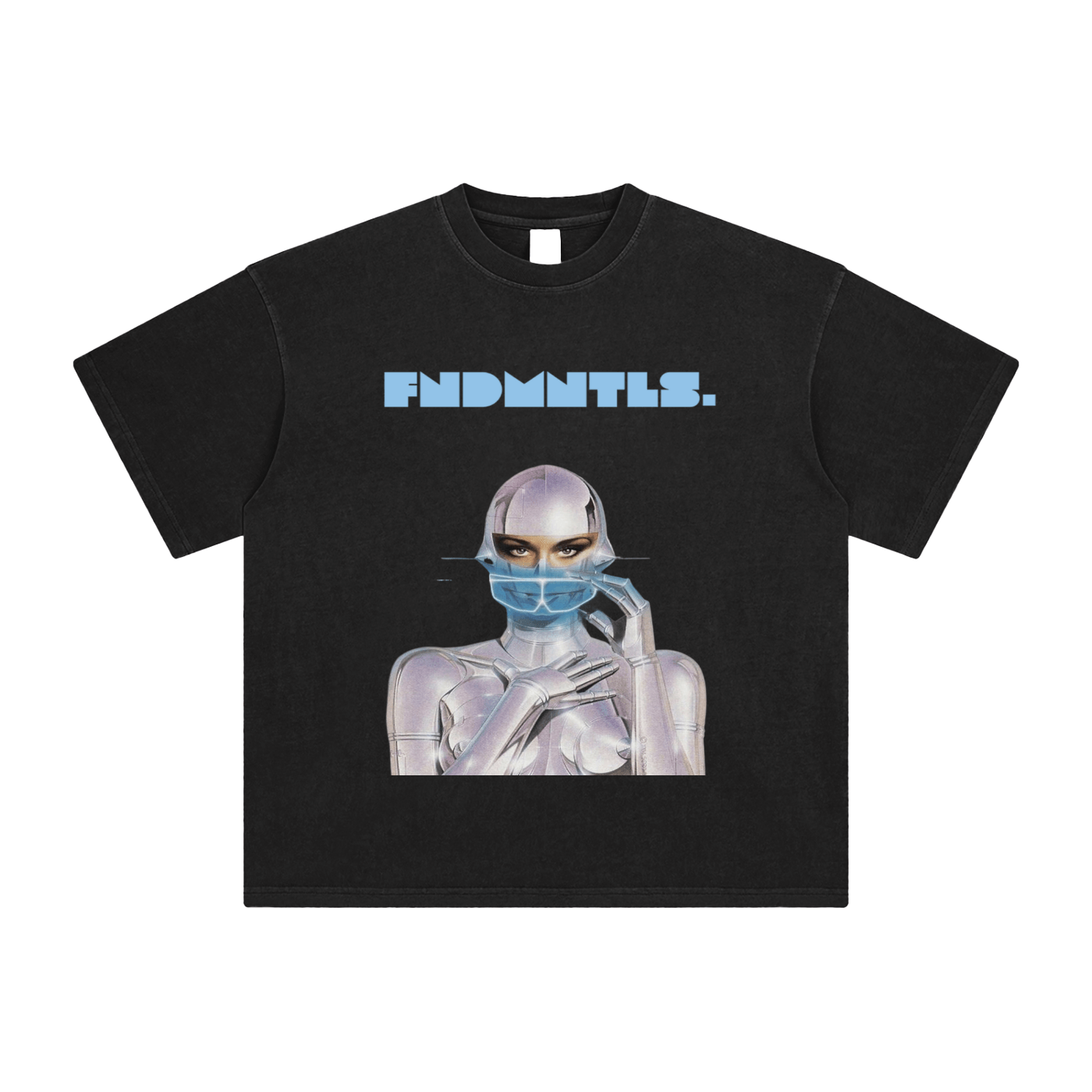 FNDMNTLS. Cyborg Enzyme Washed Black Graphic Tshirt by Shop FNDMNTLS - Tshirts, Casual Wear, Cotton T-Shirt