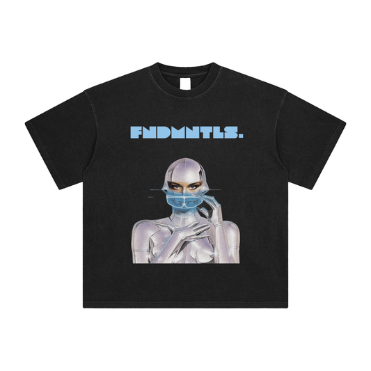 FNDMNTLS. Cyborg Enzyme Washed Black Graphic Tshirt by Shop FNDMNTLS - Tshirts, Casual Wear, Cotton T-Shirt