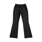 Back view of Mr Rogers FNDMNTLS Flared Sweatpants in black, showcasing flared leg design and elastic waistband for comfort.