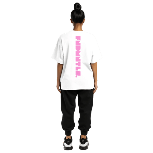 FNDMNTLS. Pink Logo Heavyweight Earth Tone Graphic T-Shirt by Shop FNDMNTLS - Tshirts, ,