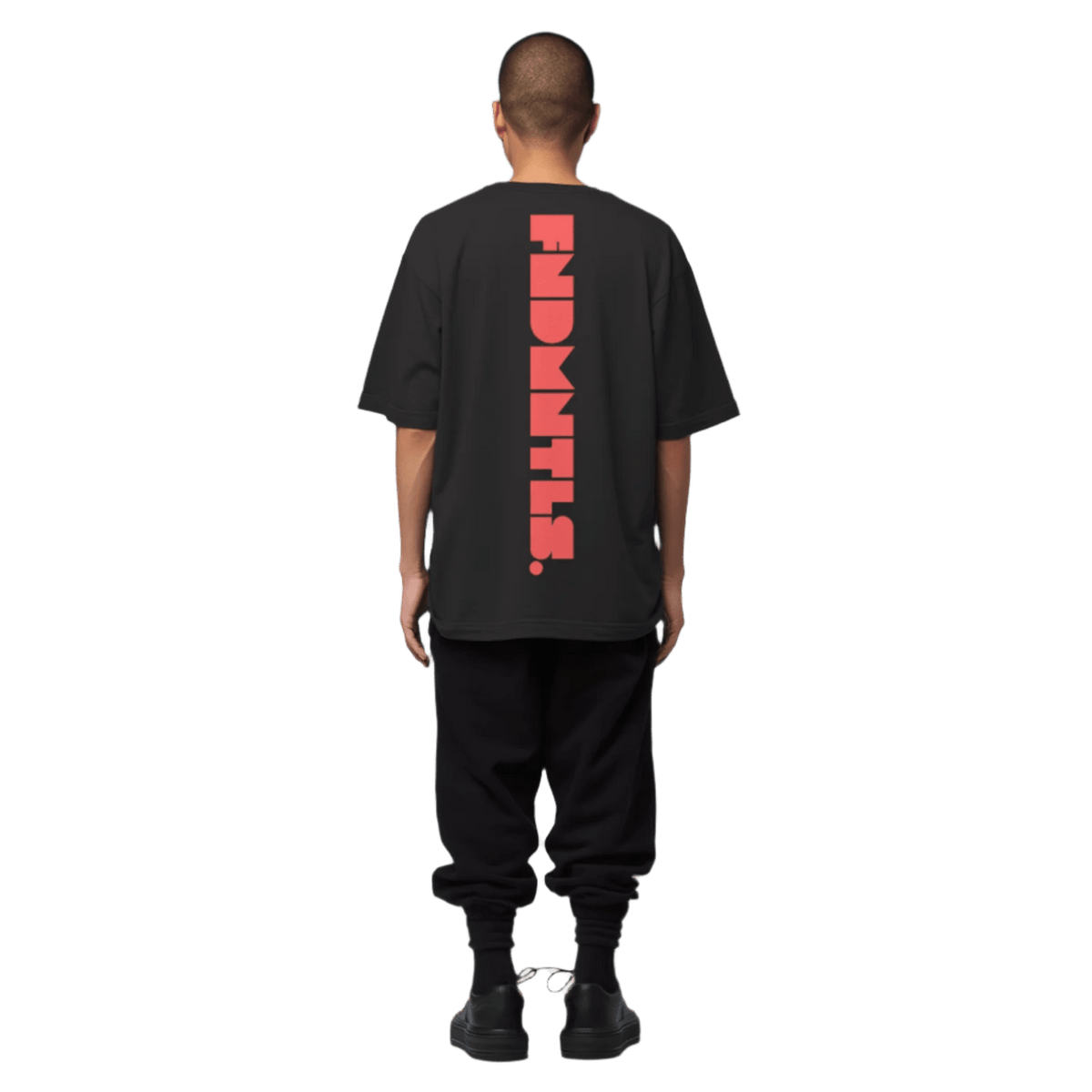 Red Logo Heavyweight Essential Tee product and fit image | FNDMNTLS