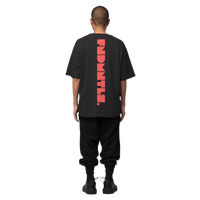 Red Logo Heavyweight Essential Tee product and fit image | FNDMNTLS