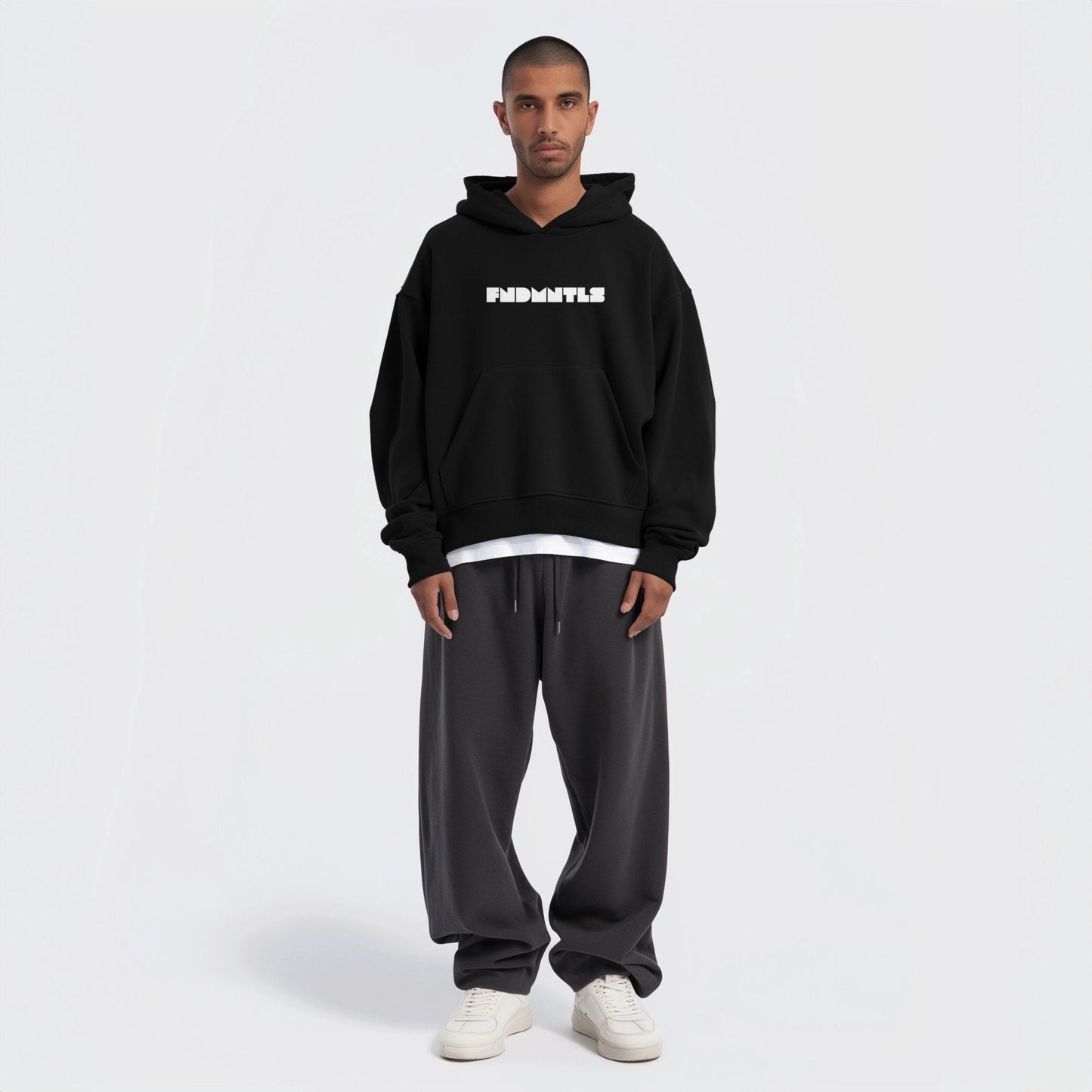 FNDMNTLS. White Logo High Neck Insulated Fleece Hoodie by Shop FNDMNTLS - hoodies, 100% Cotton, Casual Cotton Hoodie