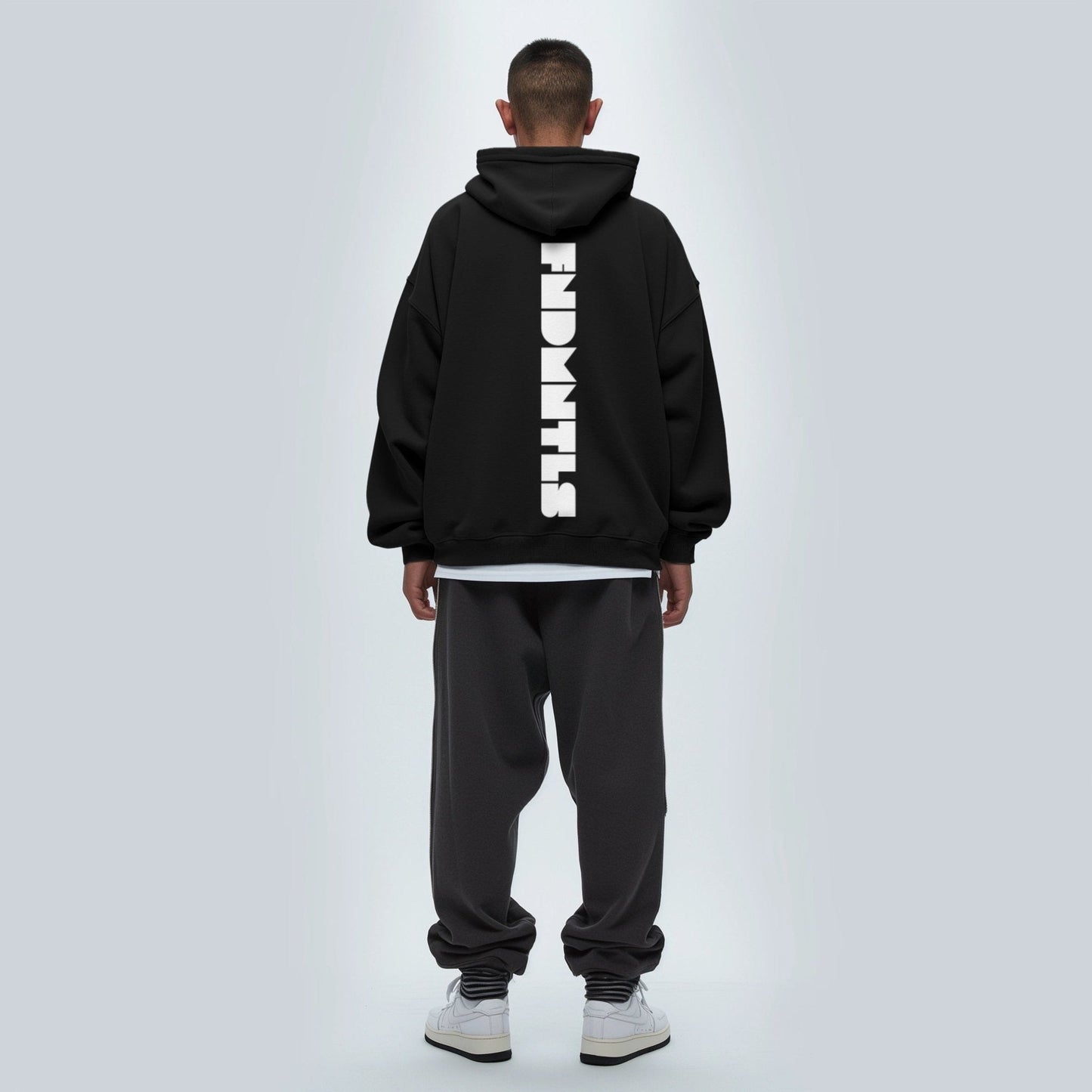 FNDMNTLS. White Logo High Neck Insulated Fleece Hoodie by Shop FNDMNTLS - hoodies, 100% Cotton, Casual Cotton Hoodie