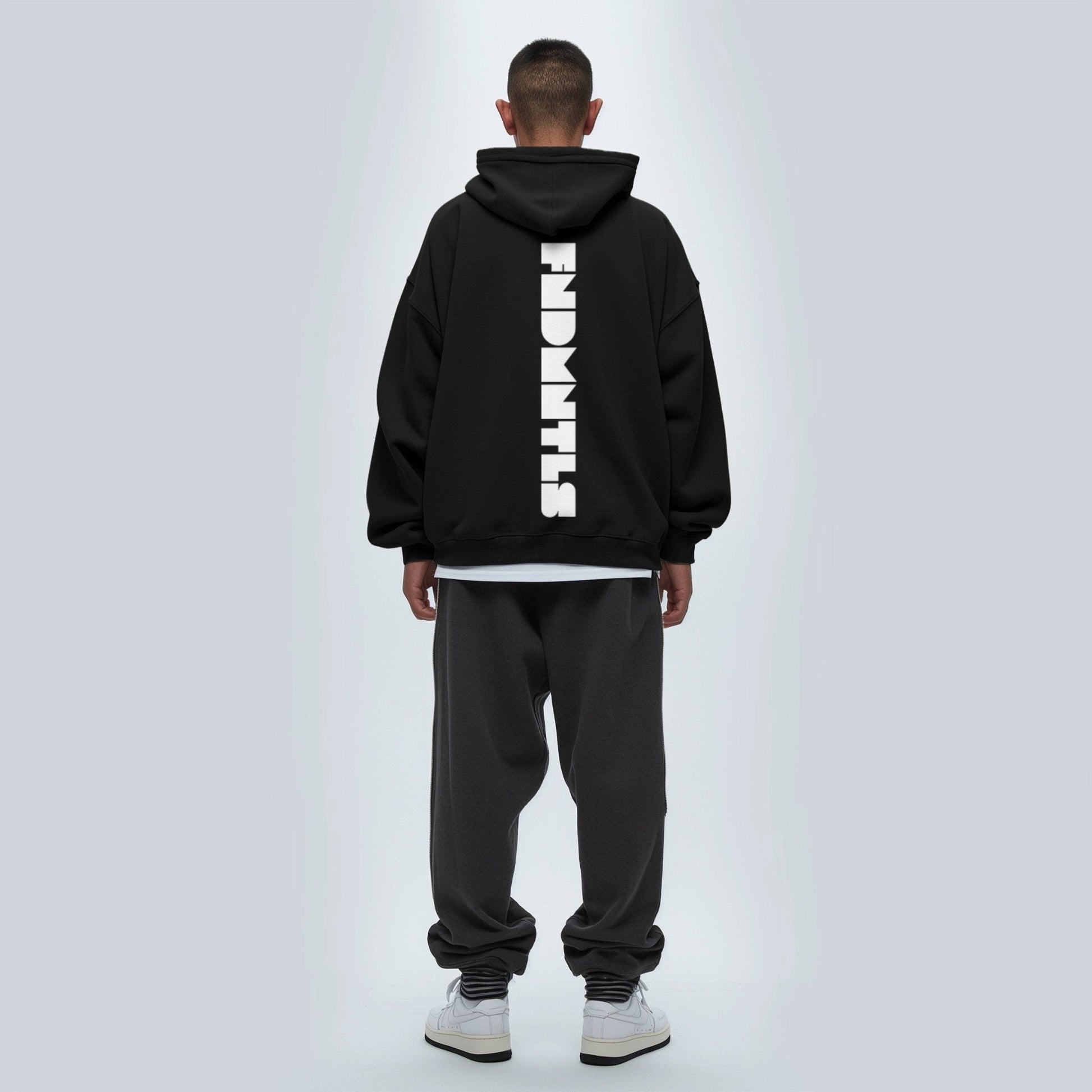 FNDMNTLS. White Logo High Neck Insulated Fleece Hoodie by Shop FNDMNTLS - hoodies, 100% Cotton, Casual Cotton Hoodie