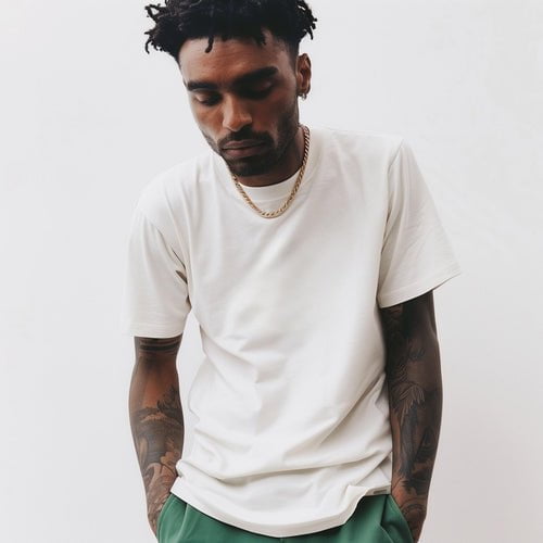 Model wearing Essential Heavyweight Tee | FNDMNTLS