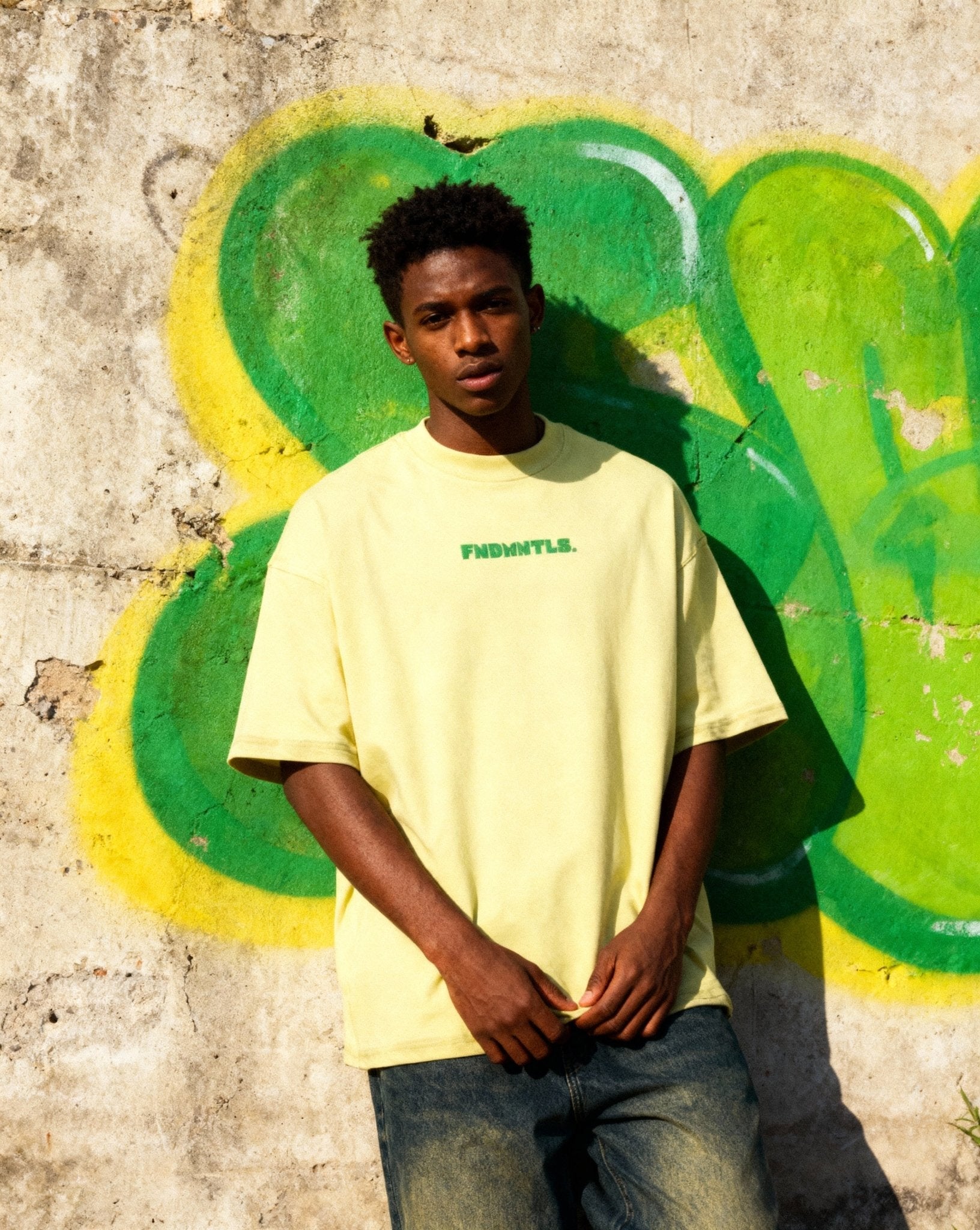 Green Logo Heavyweight Earth Tone Graphic T-Shirt by Shop FNDMNTLS - Tshirts, 100% Cotton, 100% Cotton Shirt