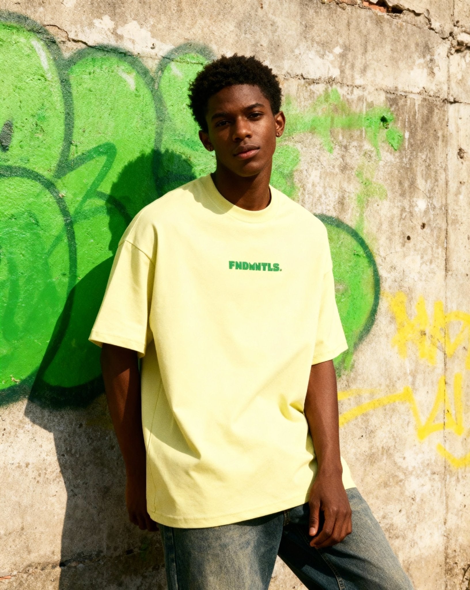 Green Logo Heavyweight Earth Tone Graphic T-Shirt by Shop FNDMNTLS - Tshirts, 100% Cotton, 100% Cotton Shirt