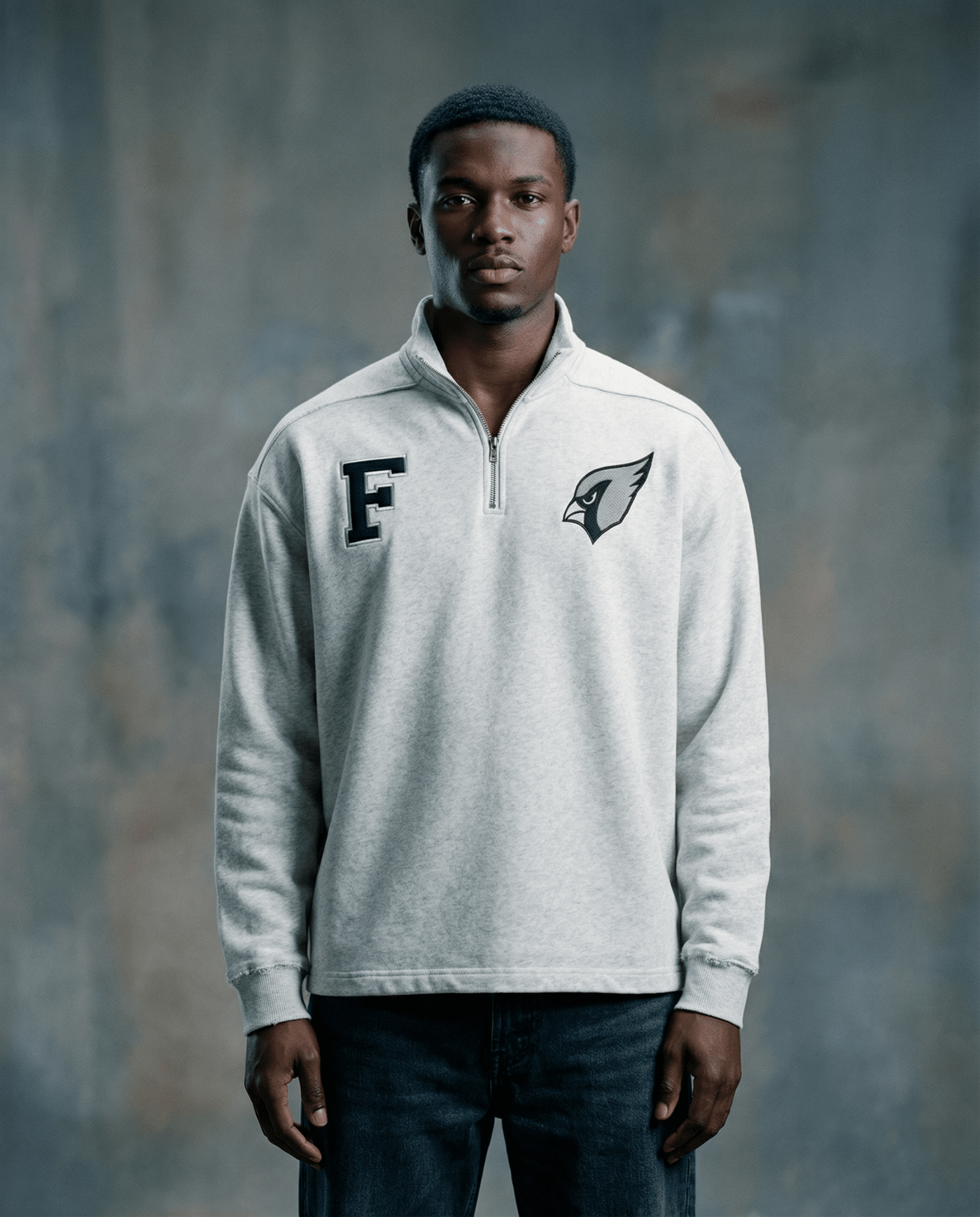 Half-Zip Rolled Edge Fleece Sweatshirt by Shop FNDMNTLS - sweatshirts, Chrome Cardinals, pullover swaetshirt