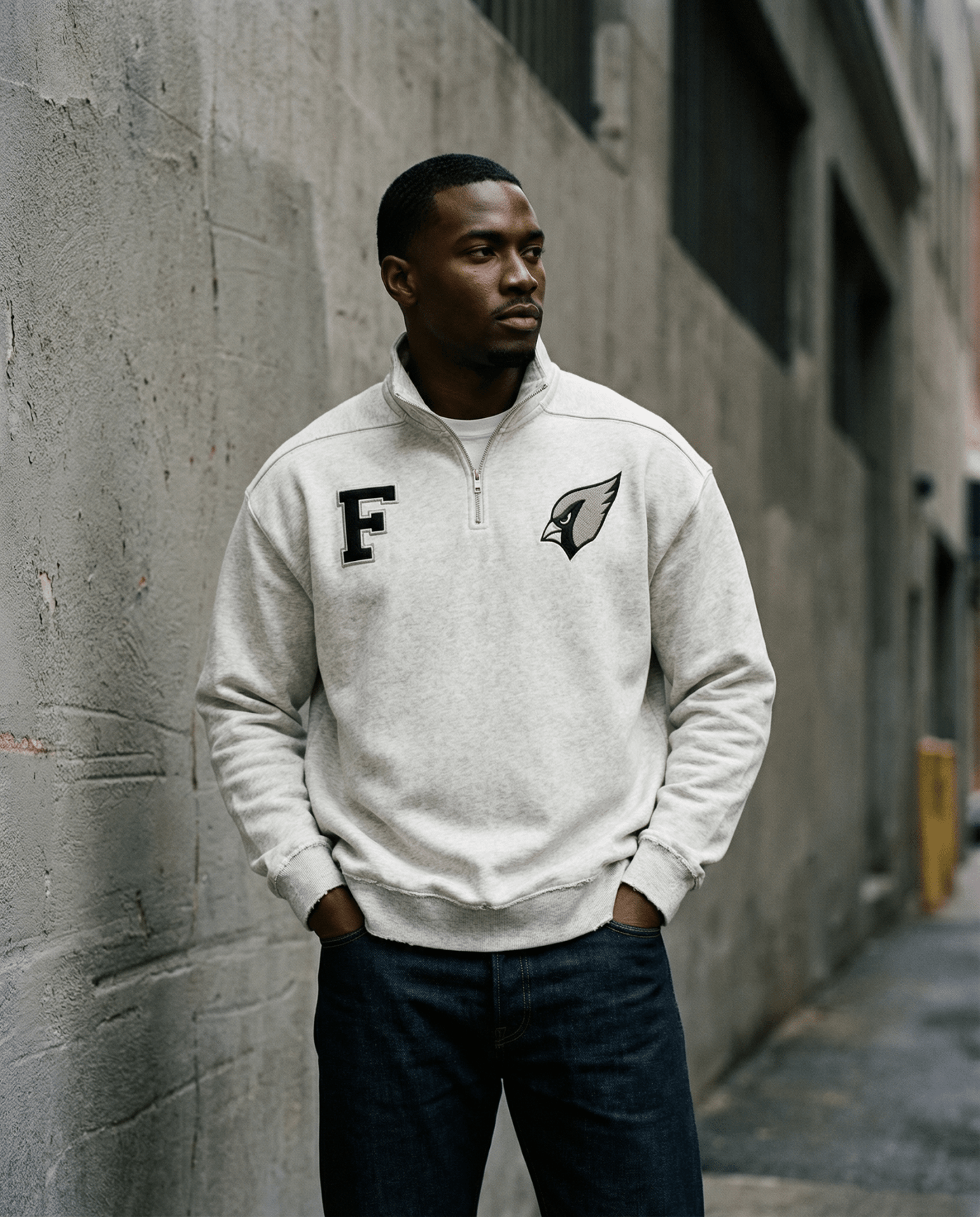 Half-Zip Rolled Edge Fleece Sweatshirt by Shop FNDMNTLS - sweatshirts, Chrome Cardinals, pullover swaetshirt